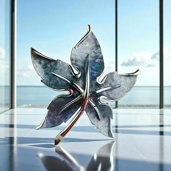 Kramer Brooch silver light blue enamel maple Leaf  brooch Pin - Picture 1 of 10